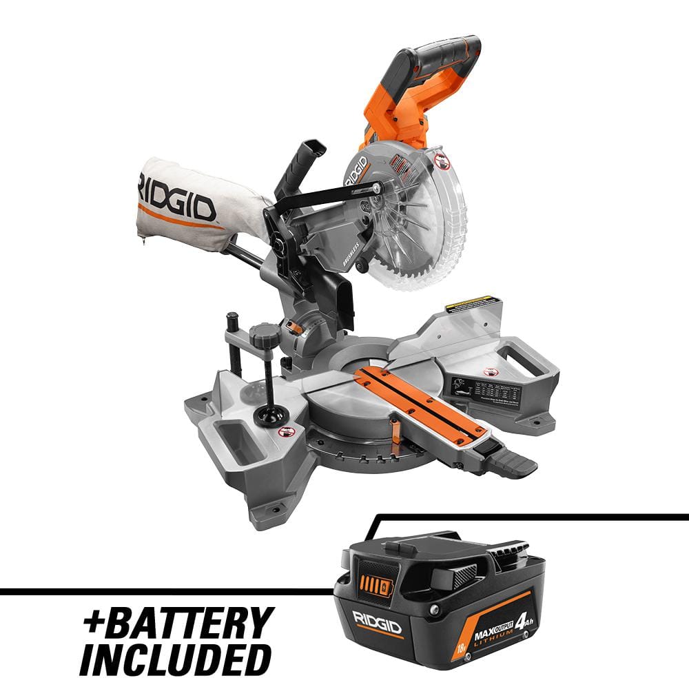 RIDGID 18V Brushless 7-1/4 in. Dual Bevel Sliding Miter Saw with 18V 4.0 Ah MAX Output Lithium-Ion Battery -  R48607-R840040