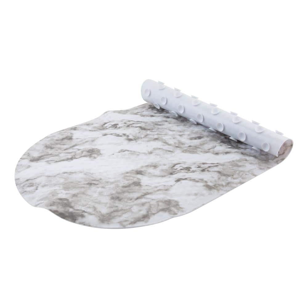 Marble Print Oval Anti-Slip Bath Mat with Suction Cups