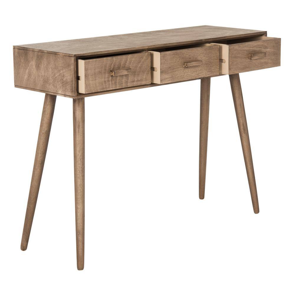 Desert Brown Mid-Century Wood Console Table with Storage