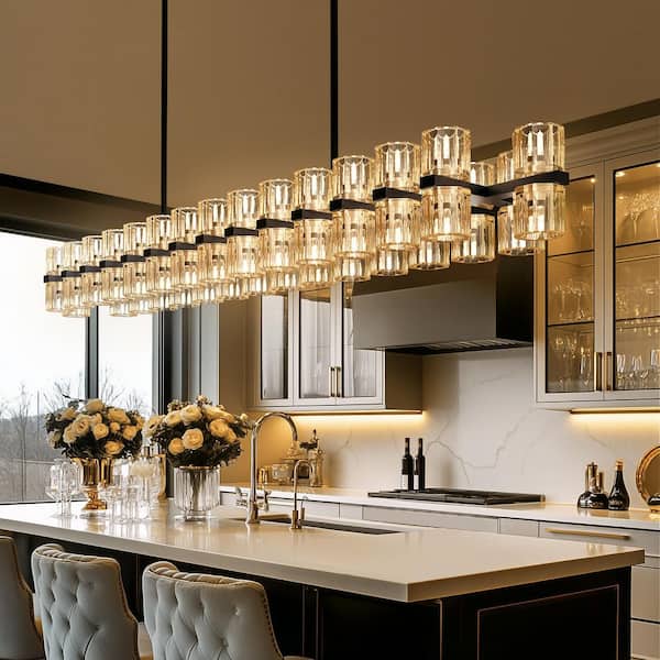 Emeritpro 60-Light Black Crystal Chandelier with Crystal Shade3000