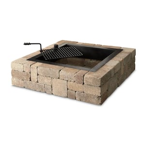 Victorian 48 in. x 12 in. Square Concrete Wood Burning Santa Fe Fire Pit Kit with Cooking Grate