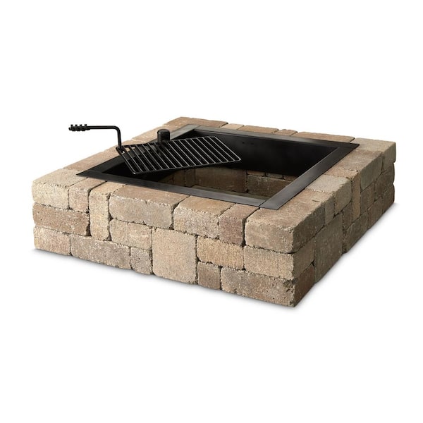 Necessories Victorian 48 in. x 12 in. Square Concrete Wood Burning Santa Fe Fire Pit Kit with Cooking Grate