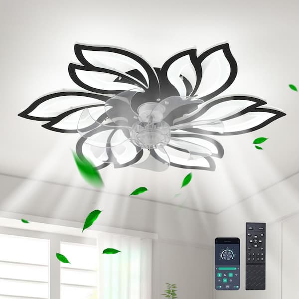 25 in. Indoor Black Low Profile Modern Ceiling Fan with Dimmable Integrated LED and Remote Included for Bedroom