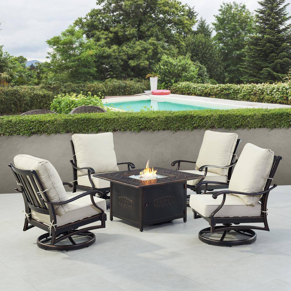 Black 5-Piece Aluminum Patio Fire Table Set with Light Grey Cushions price history on PriceWatchPro