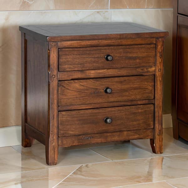 Odell Bronze and Rustic Dark Brown 3 Drawer 29 in. Nightstand