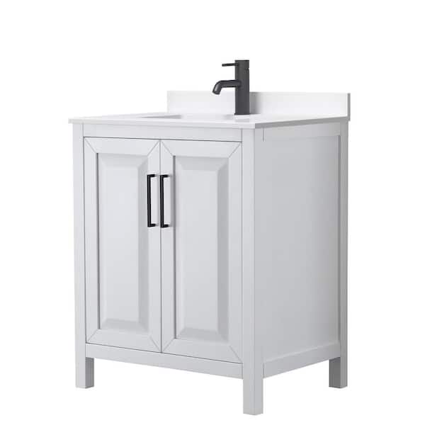 Wyndham Collection Daria 30 in. W. x 22 in. D x 35.75 in. H Single Bath Vanity in White with White Quartz Top