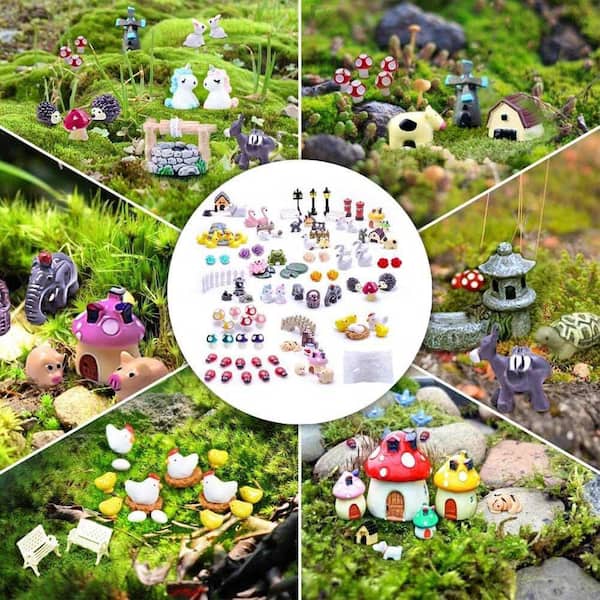 100 Pcs Miniature Fairy Garden Accessories Kit with Resin Animals