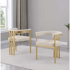 Raymond Cream Color Matte Brushed Gold Chrome Base Boucle Fabric Side Chair Set of 2