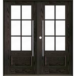 Faux Pivot 72 in. x 80 in. 6-Lite Right-Active/Inswing Clear Glass Baby Grand Stain Double Fiberglass Prehung Front Door