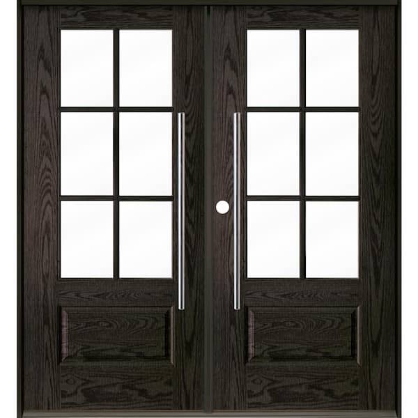 Krosswood Doors Faux Pivot 72 in. x 80 in. 6-Lite Right-Active/Inswing Clear Glass Baby Grand Stain Double Fiberglass Prehung Front Door