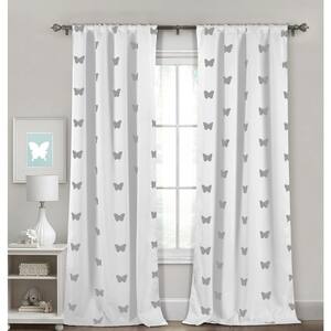 Pattern White Polyester Blackout Pole Top Window Curtain 38 in. W x 84 in. L (2-Pack)