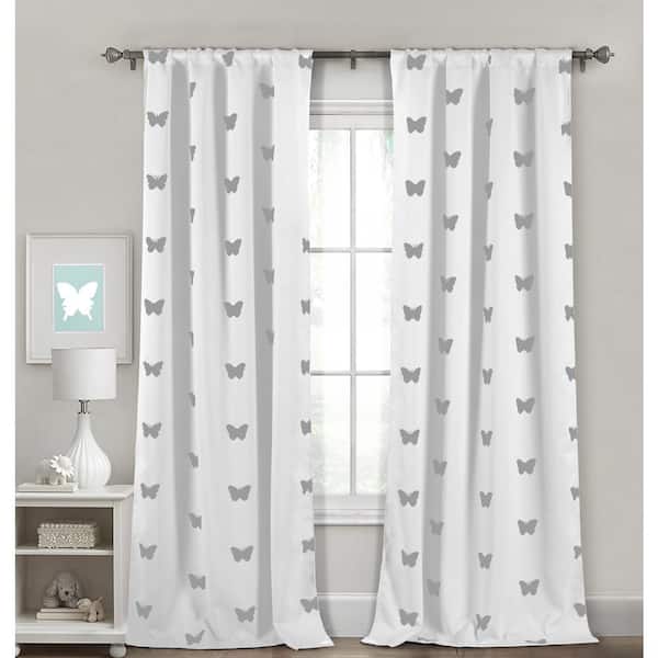 lala + bash Pattern White Polyester Blackout Pole Top Window Curtain 38 in. W x 84 in. L (2-Pack)