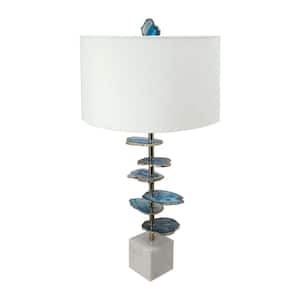 29.5 in. Blue/White Table Lamp with White Linen Shade