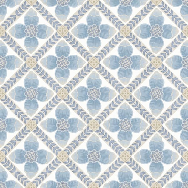 York Wallcoverings Mimi Blue Quilted Floral Peel and Stick Wallpaper