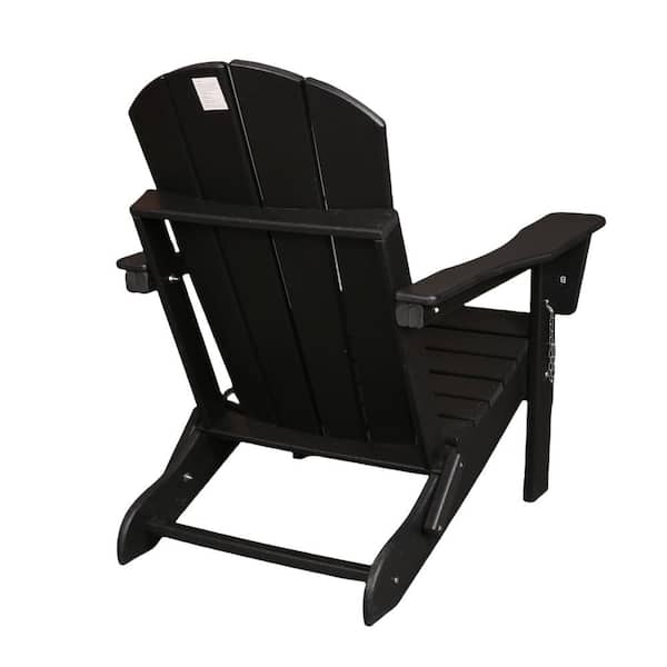 Sudzendf Antique Black HDPE Plastic Folding Adirondack Chair, All-Weather Use