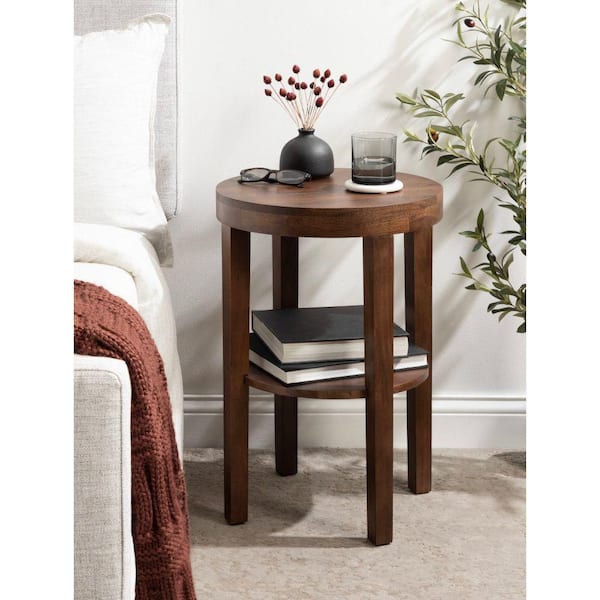 Talcott 16.00 in. Walnut Brown Round Solid Wood End Table