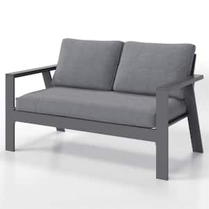 Gray Aluminum Outdoor Couch Sofa with Gray Cushions and 2 Seats