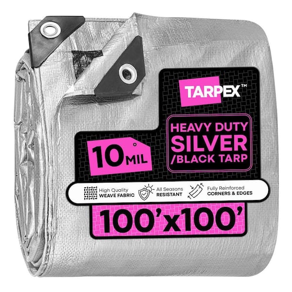 10 Mil Heavy-Duty Poly Tarp 100 ft. x 100 ft. Plastic UV Resistant Multi-Purpose Silver and Black Cover