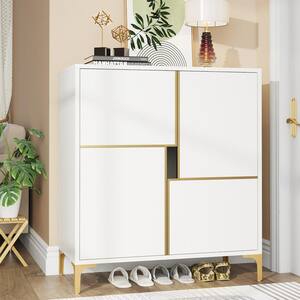35.4 in. W White 25-Pairs Shoe Storage Cabinet, Modern Shoe Cabinet Shoe Organizer with 2 Doors for Entryway