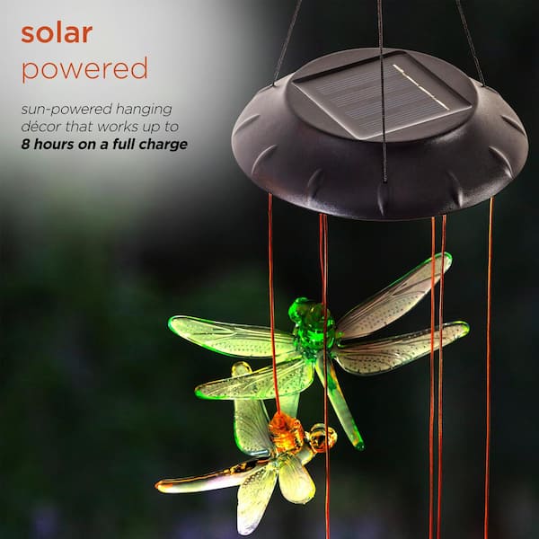 Color-Changing LED Solar Powered Dragonfly Wind Chime Lights Yard Garden Decor