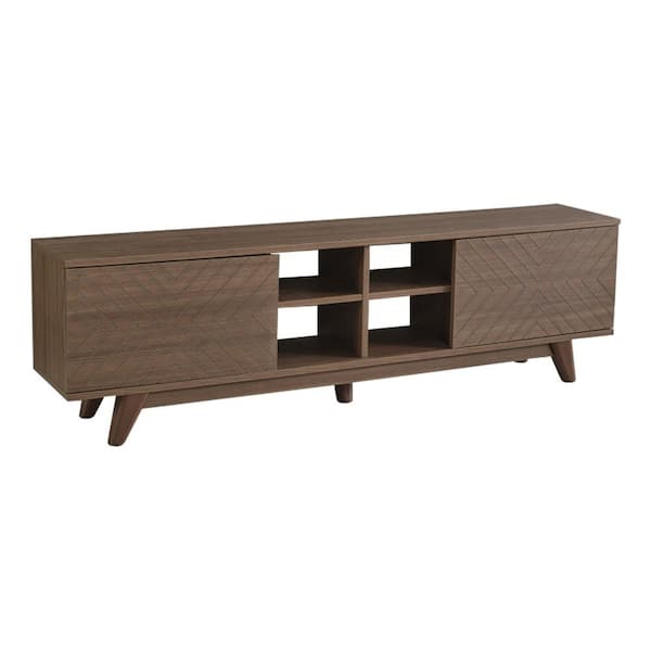 Tidoin Modern 67 in. Wood Walnut TV Stand with 2 Storage Shelves and 2 Doors Fits TV's up to 70 in.