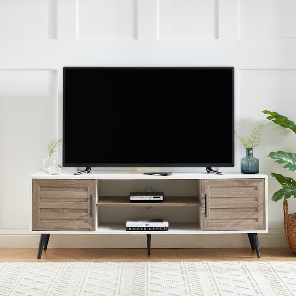 Edwin's Choice 59 in. White Walnut TV Stand For Tvs Up To 70 in.