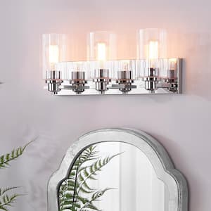 20.5 in. 3-Light Chrome Vanity Light with Ribbed Glass Shades