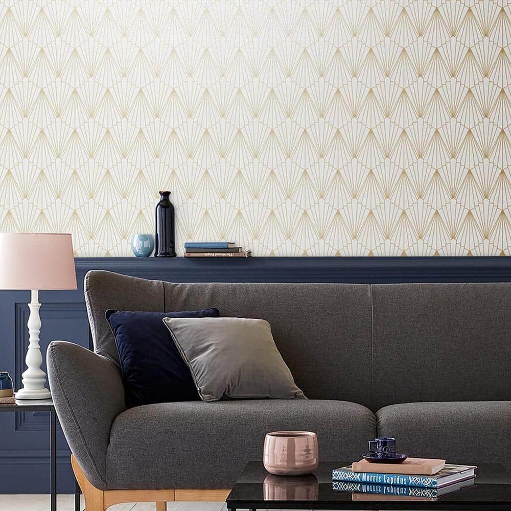 Rene Shimmer Gold and White Geometric Art Deco Wallpaper