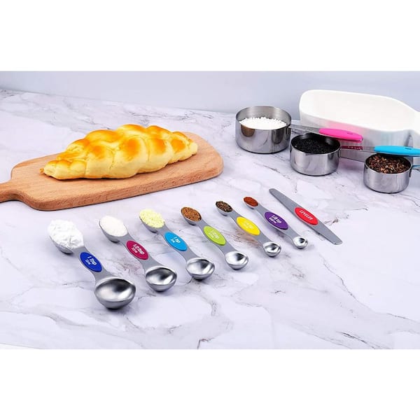 12-Piece Stainless Steel Measuring Cups and Spoons Set with Double-Sided Magnetic Spoons and Engraved Scale
