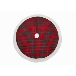 56 in. Classic Check Wiith Faux Fur Trim Christmas Tree Skirt
