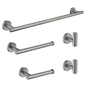 5-Piece Bath Hardware Set with Towel Hooks, Towel Bar, Toilet Paper Holder and Hand Towel Holder in Brushed Nickel