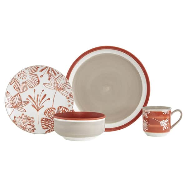 BAUM Couleur Red16-Piece Stoneware Dinnerware Set with Service for 4-People