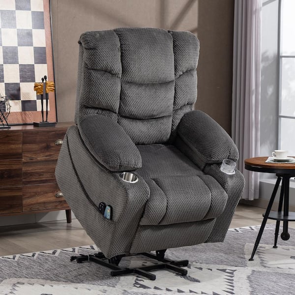 Modern Gray Velvet 160° Lay Flat Power Lift Recliner Chair with Heat and Massage, Enhanced Comfort 9-Zone Backrest