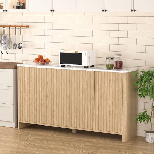 Yellow 60.24 in. W Accent Storage Cabinet Sideboard with Adjustable Shelves and Fluted Doors
