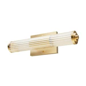 Holly Grove 18 in. 2-Light Alturas Gold Vanity Light with Clear Ribbed Glass Shades