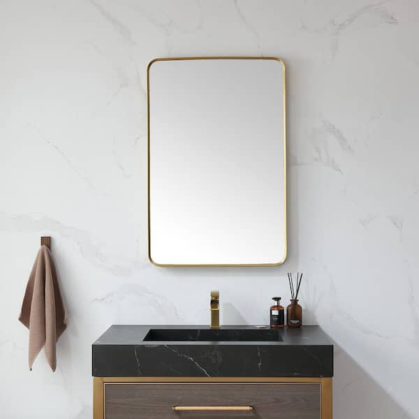 Mutriku 24 in. W x 36 in. H Metal Framed Rectangle Bathroom Vanity Mirror in Gold