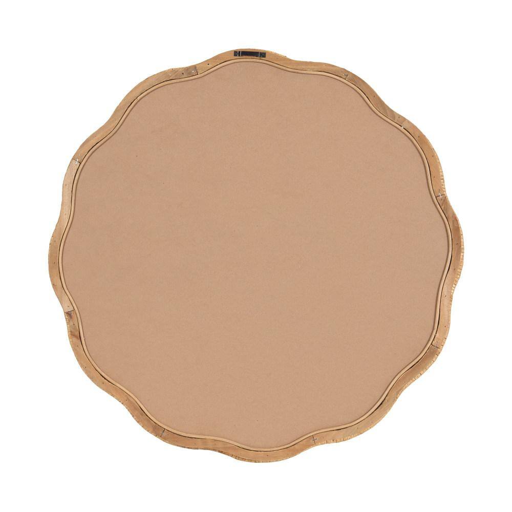 Natural Wood 26" Round Scalloped Rattan Mirror