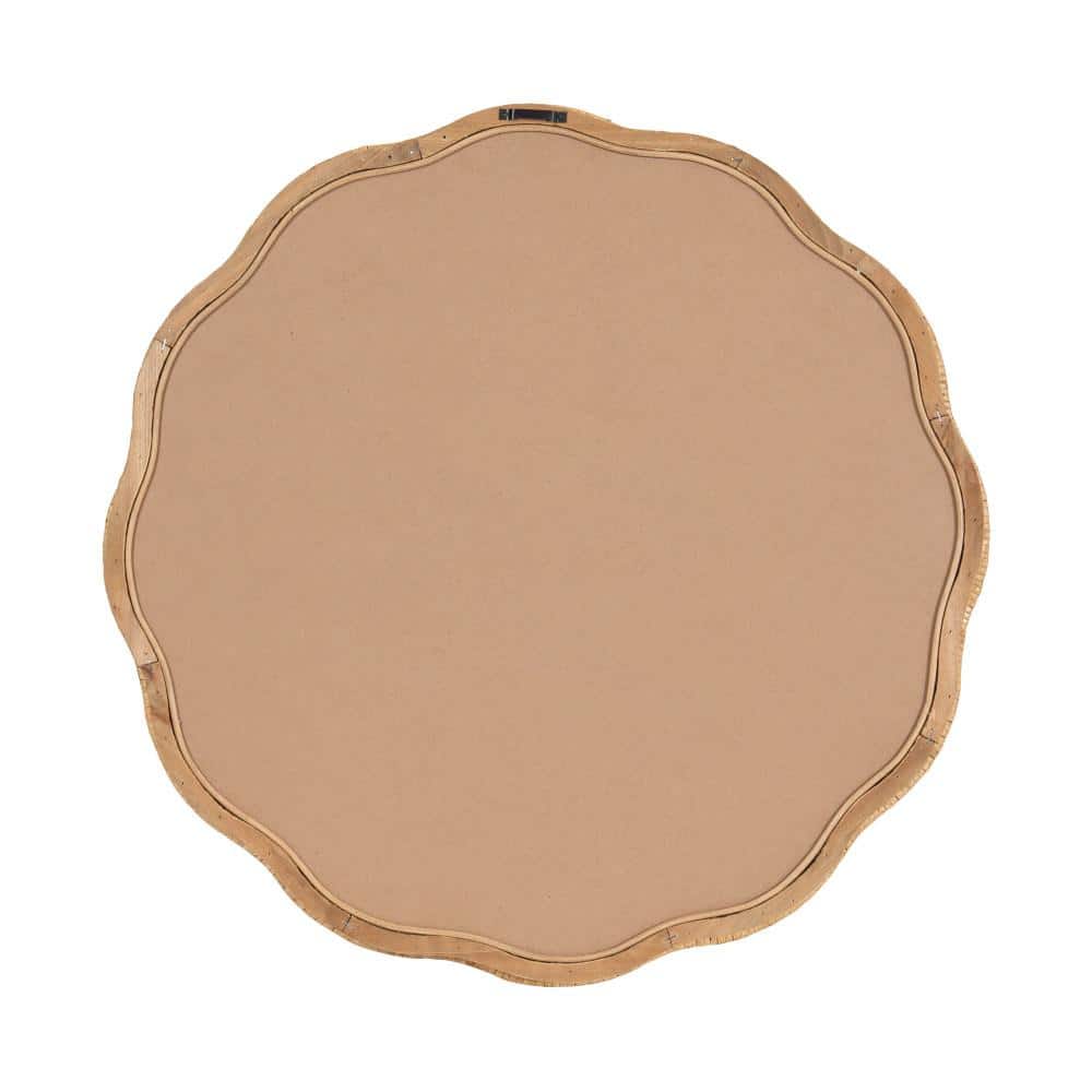 Natural Wood 26" Round Scalloped Rattan Mirror