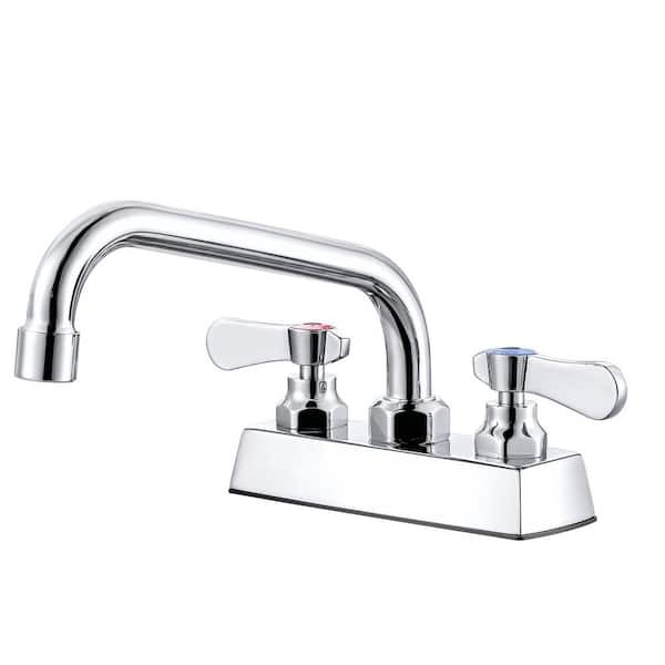Commercial Faucet with 8 in. Swivel Spout, Double Handle Deck Mount Standard Kitchen Faucet in Polished Chrome