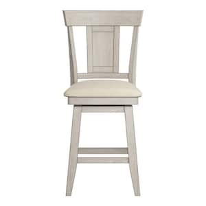 24 in. H Antique White Panel Back Swivel Chair with Beige Linen Seat