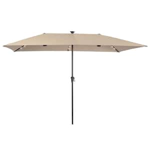 10 x 6.5 ft. Steel Solar-powered Large Double-Sided Rectangular Outdoor Market Patio Umbrella with Crank in Beige