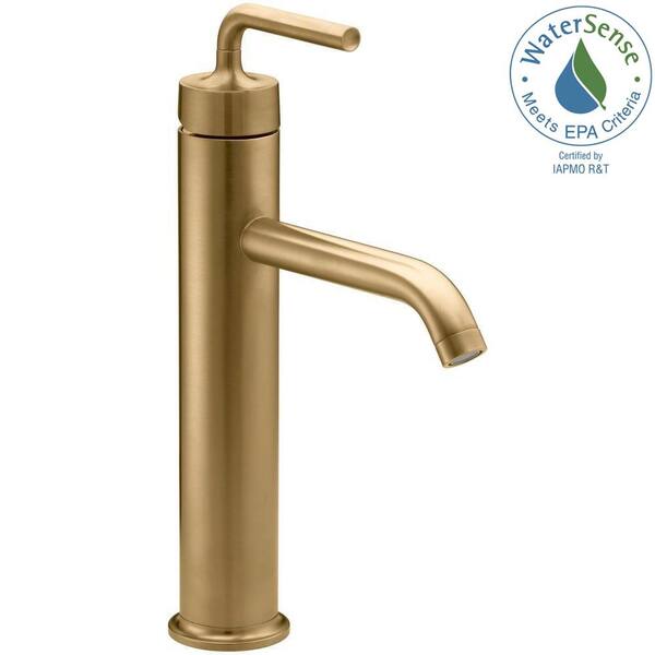 KOHLER Purist Tall Single-Hole Single-Handle Low-Arc Vessel Bathroom Faucet in Vibrant Modern Brushed Gold