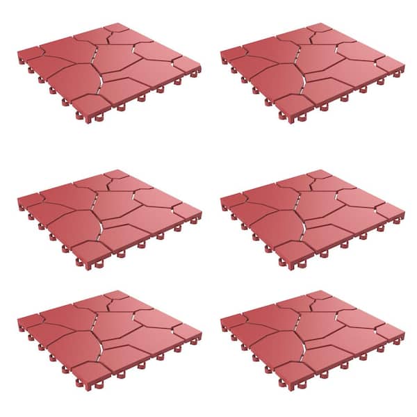 Pure Garden 11.5 in. x 11.5 in. Brick Red Outdoor Interlocking Polypropylene Patio and Deck Tiles in Brick Red (Set of 30) Pure Garden 11.5 in. x 11.5 in. Brick Red Outdoor Interlocking Polypropylene Patio and Deck Tiles in Brick Red (Set of 30)