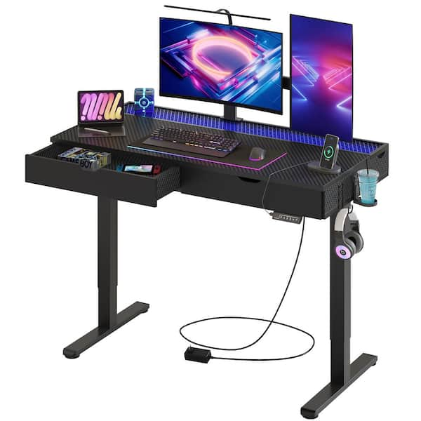 Bestier 47 in. Rectangular Black Carbon Fiber Wood Sit to Stand Desk ...