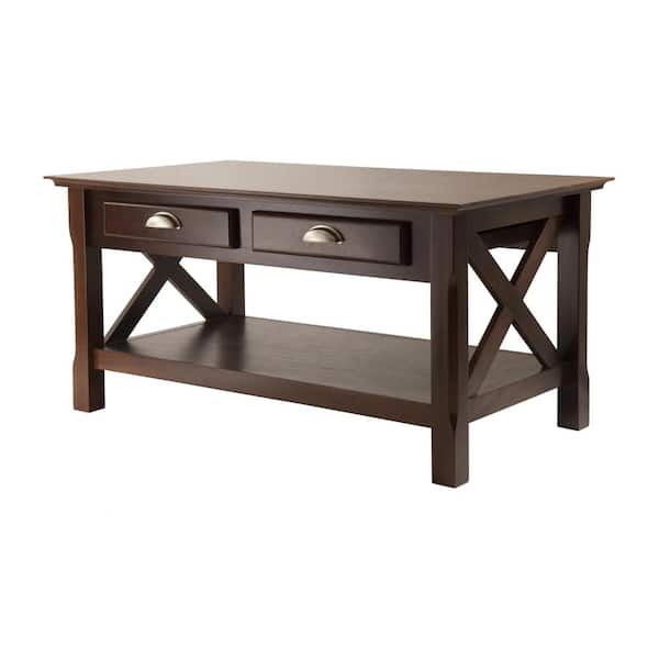 WINSOME WOOD Xola 37 in. Cappuccino Medium Rectangle Wood Coffee Table with Drawers
