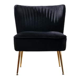 Trinity 25 in. Black Velvet Channel Tufted Accent Chair