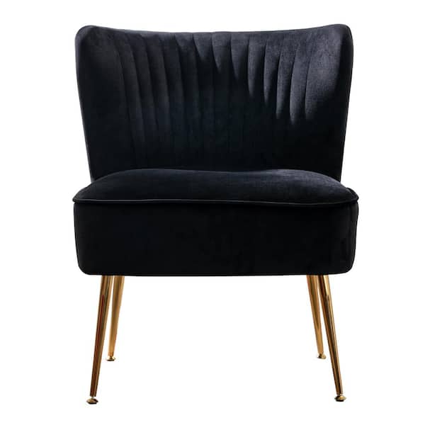 WESTINFURNITURE Trinity 25 in. Black Velvet Channel Tufted Accent Chair
