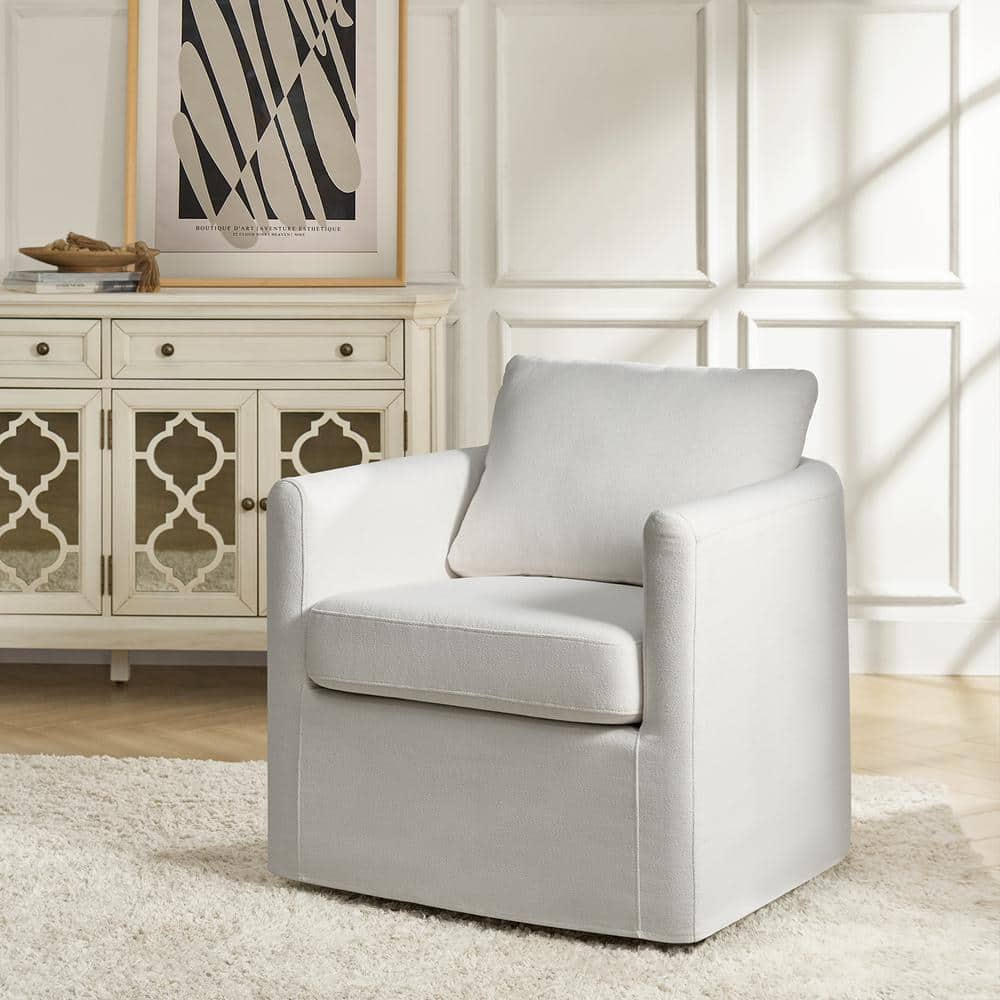 JAYDEN CREATION Christepher Modern White Slipcovered 360° Swivel Chair ...