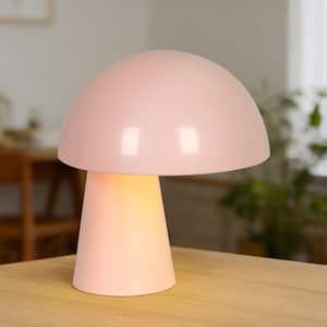 9.4 in. 1-Light Glossy Pink Classic Mushroom Table Lamp with Half Rounded Shade for Bedside Tables and Living Rooms