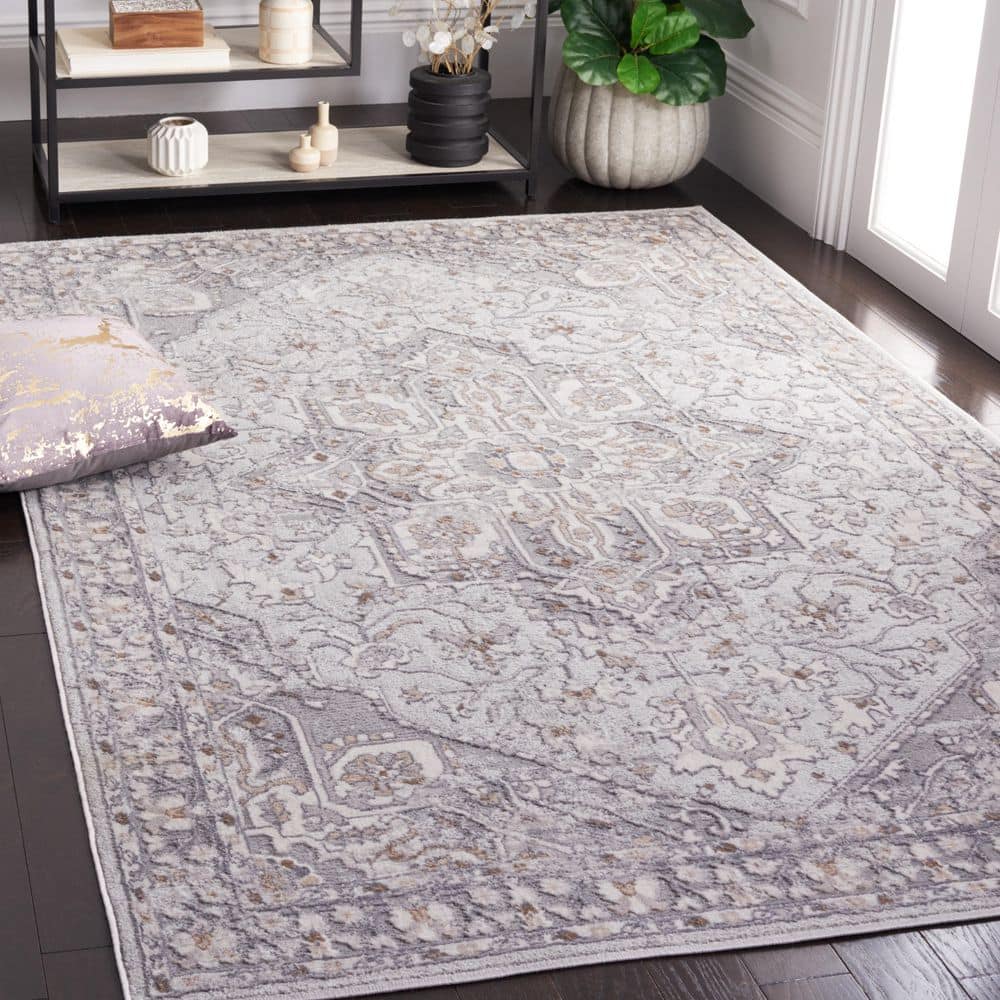 Eternal 5 ft. x 8 ft. Gray/Beige Border High-Low Area Rug price history on PriceWatchPro